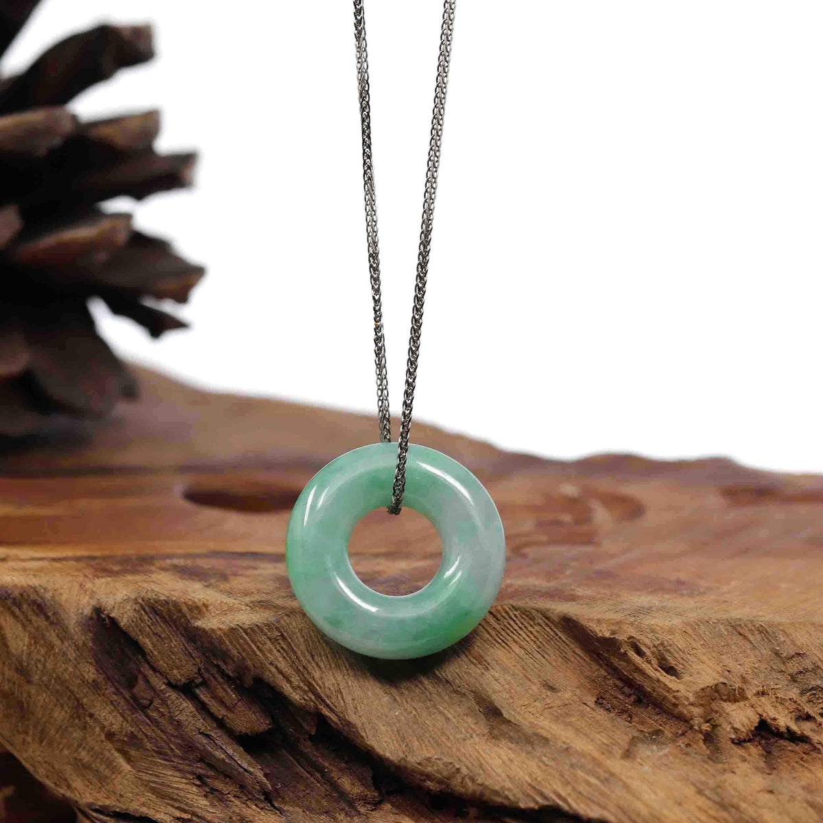 Men's Light Green Ice Natural Jade Fu Word Pendant selling Lucky Necklace