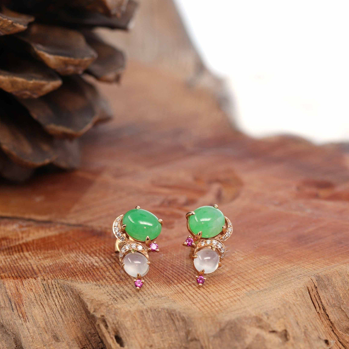 Rose Gold Jade Jadeite Drop Earrings, real Jade Jewelry