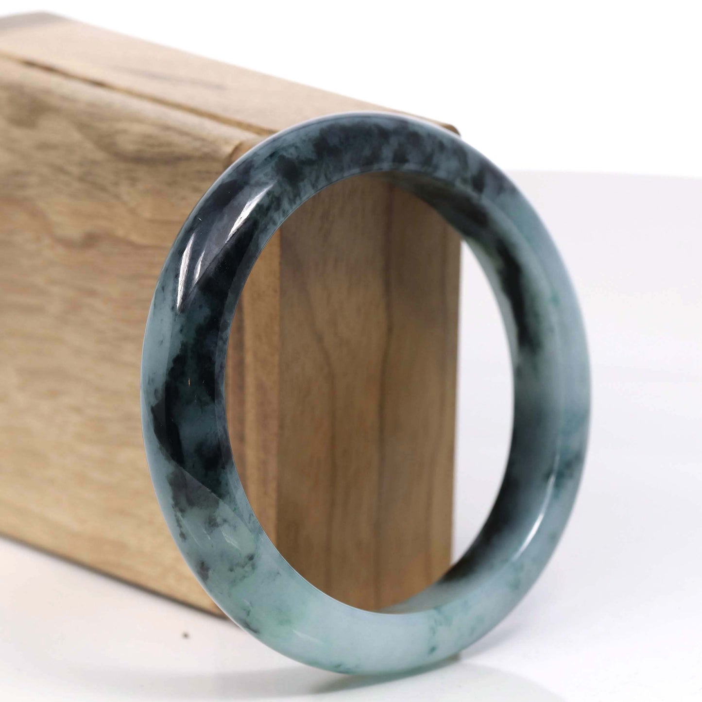 Natural Burmese Blue-green Jadeite Jade Bangle Bracelet (57.89mm)#T008