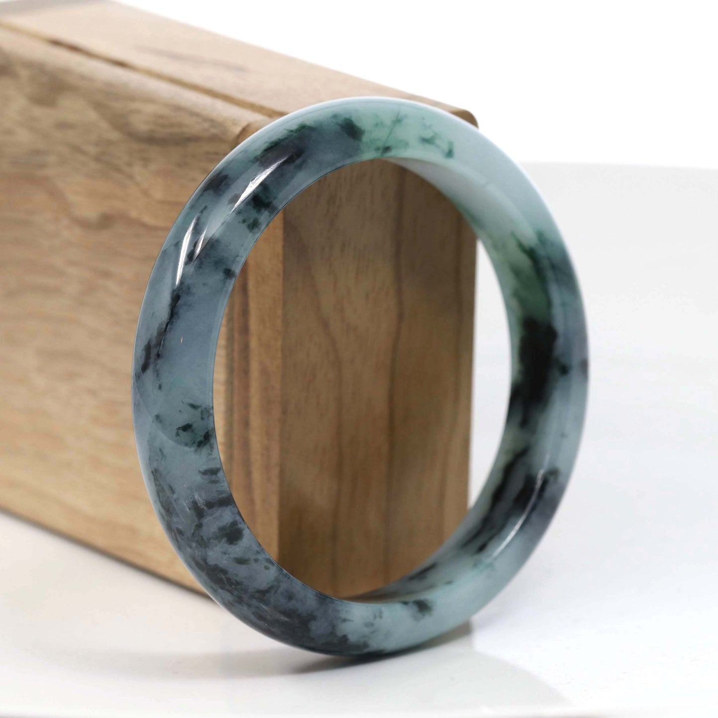 Natural Burmese Blue-green Jadeite Jade Bangle Bracelet (58.05mm)#T029