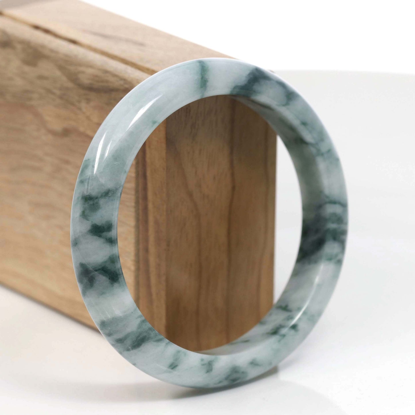 Natural Burmese Blue-green Jadeite Jade Bangle Bracelet (59.65mm)#T004