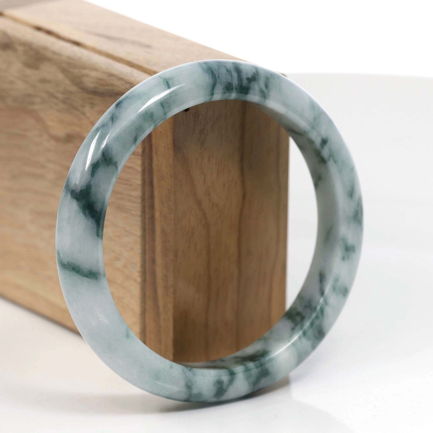 Natural Burmese Blue-green Jadeite Jade Bangle Bracelet (59.65mm)#T004