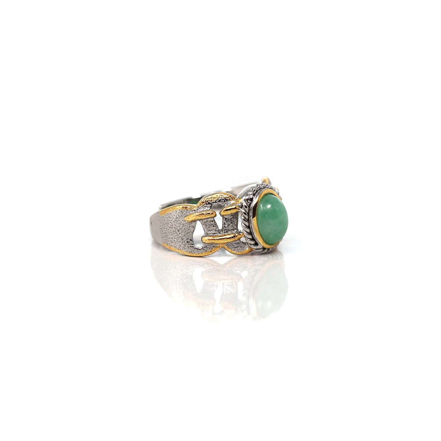 RealJade® Co. RealJade® Co. Antique Natural Jadeite Jade Sterling Silver Gold Plated Two Tone Ring