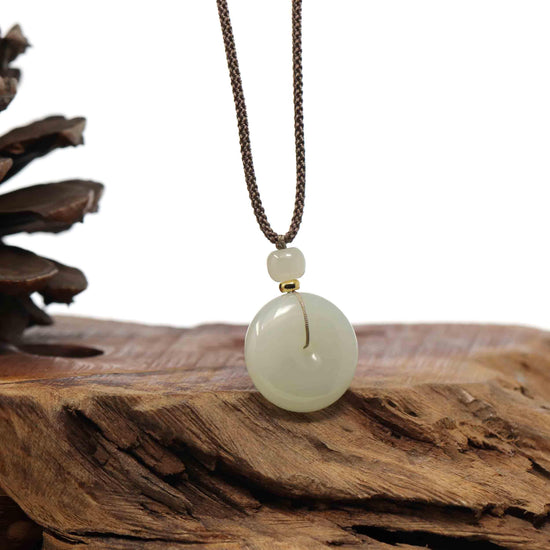 RealJade® Co. "Ping An Kou" "Love" White Nephrite Jade Lucky KouKou Pendant Necklace