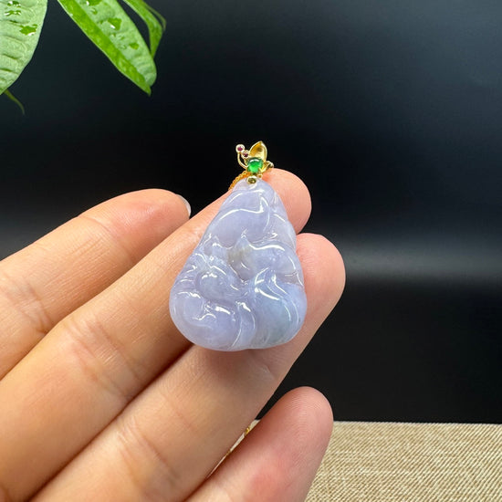 High-end 18K  Burmese Lavender Jadeite Jade Nine-tailed Fox Pendant with Diamond