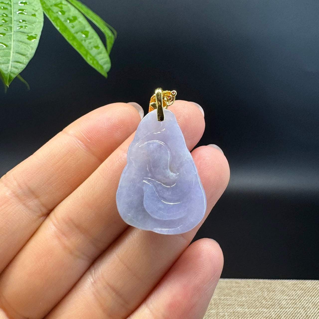 High-end 18K  Burmese Lavender Jadeite Jade Nine-tailed Fox Pendant with Diamond