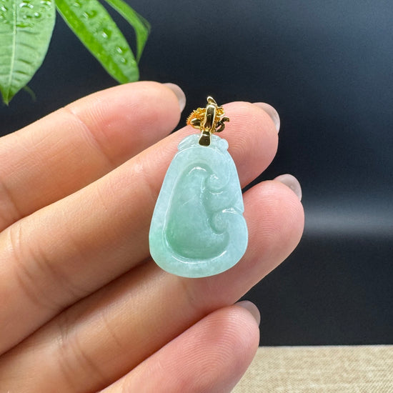 RealJade® Co. Genuine Green Jadeite Jade Good Luck RuYi Necklace With 18K Yellow Gold Bail