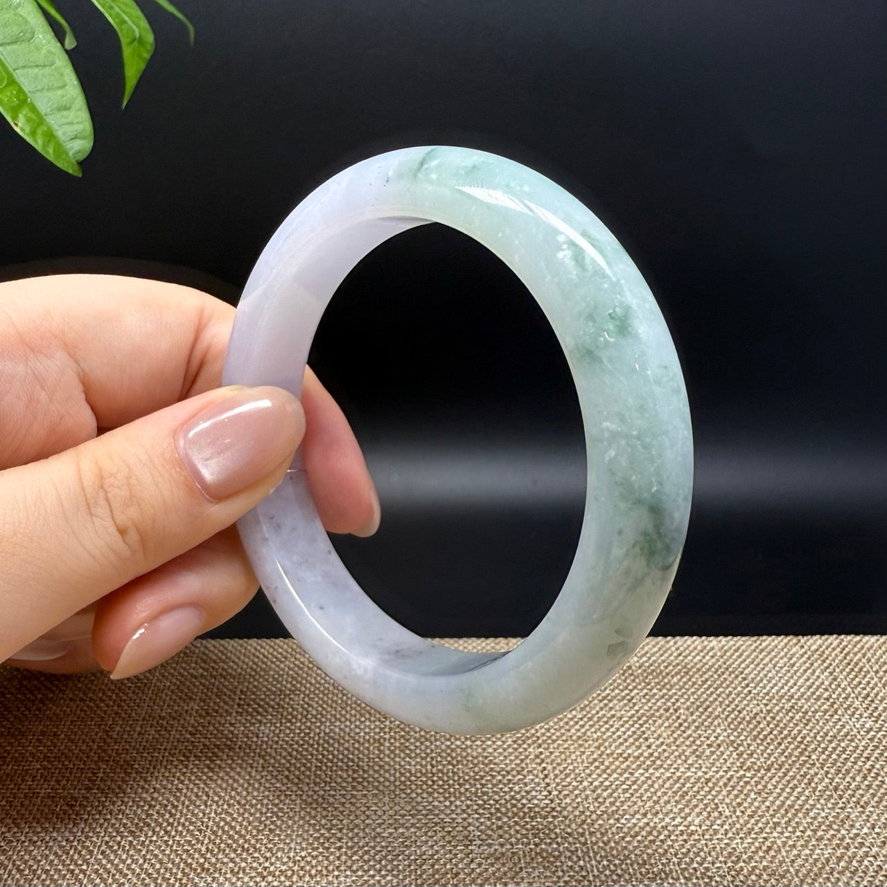 Genuine Burmese Lavender Green Jade Jadeite Bangle Bracelet ( 57.mm )