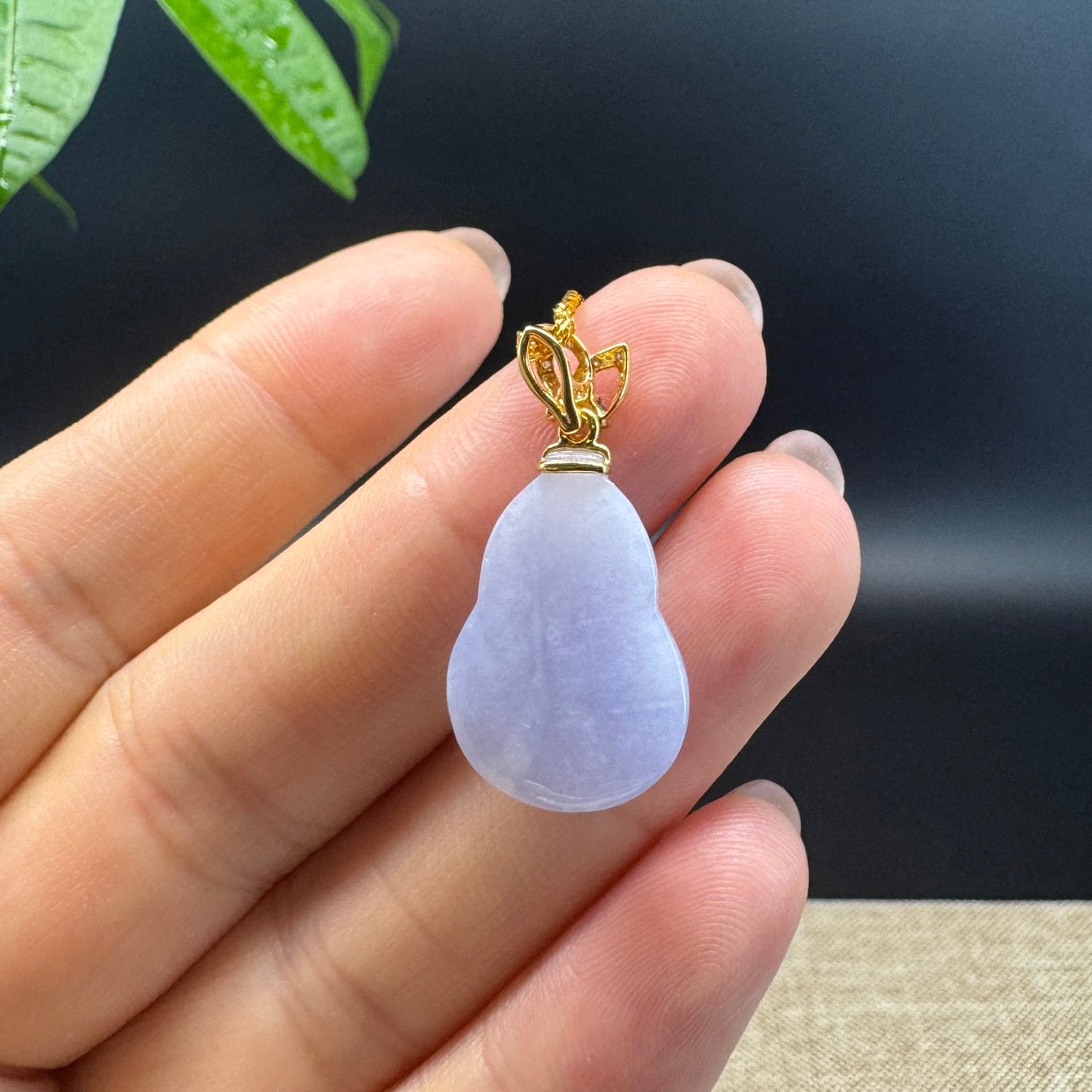 RealJade® Co. Genuine Lavender Jadeite Jade Good Luck Hulu Necklace With 18K Yellow Gold Bail