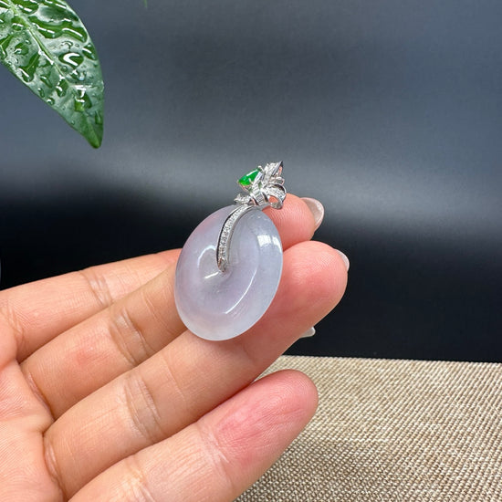 "Good Luck Button" Icy Jadeite Jade Lucky KouKou Pendant With 18K White Gold Bail