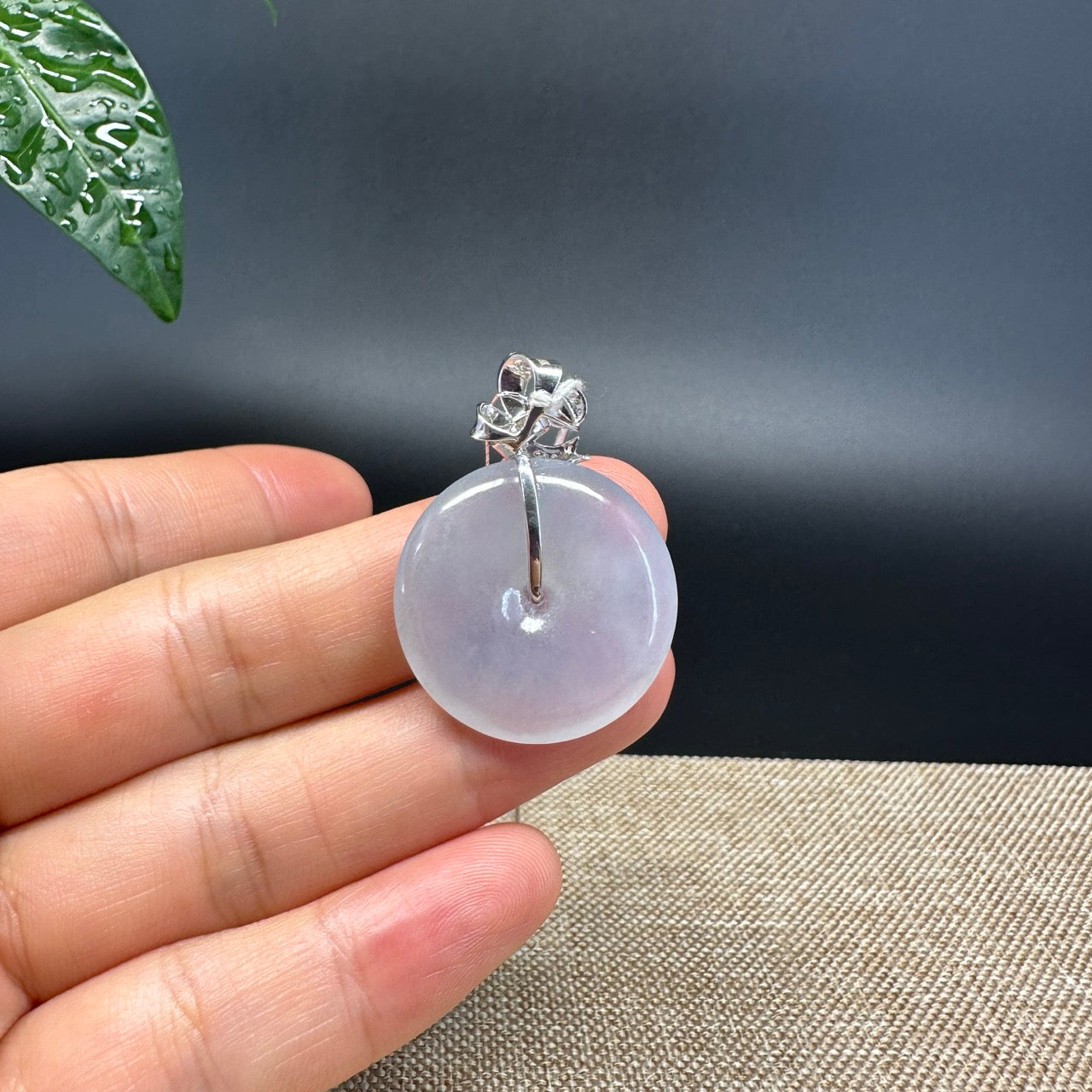 "Good Luck Button" Icy Jadeite Jade Lucky KouKou Pendant With 18K White Gold Bail