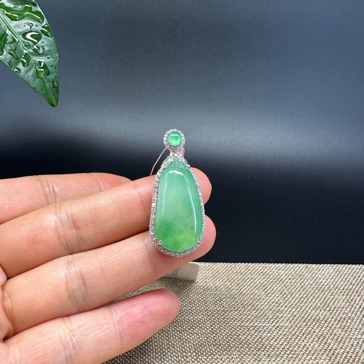 RealJade® Co. 18K White Gold Genuine Burmese Green Jadeite Jade Shou Tao Pendant