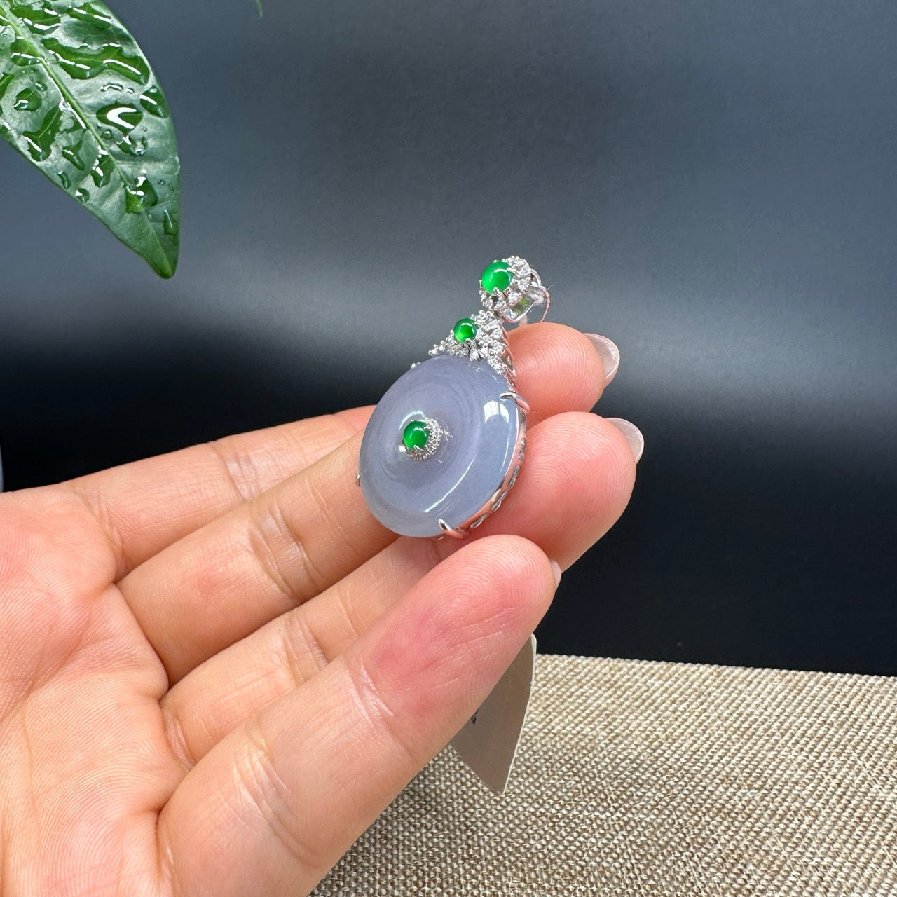 "Good Luck Button" Icy Lavender Jadeite Jade Lucky KouKou Pendant With 18K White Gold Bail