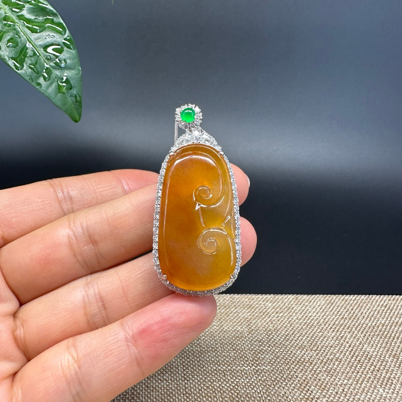 RealJade® Co. High-end 18K White Gold Honey yellow Jadeite Jade Ru Yi Pendant