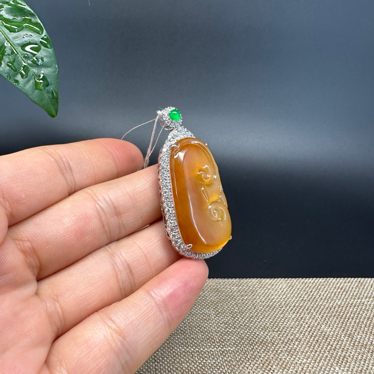 RealJade® Co. High-end 18K White Gold Honey yellow Jadeite Jade Ru Yi Pendant