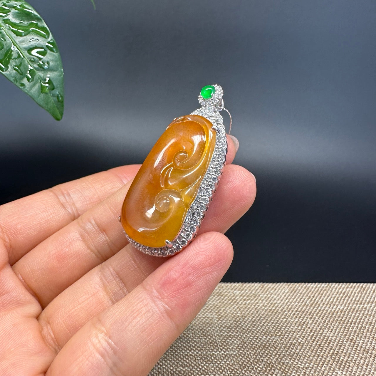 RealJade® Co. High-end 18K White Gold Honey yellow Jadeite Jade Ru Yi Pendant