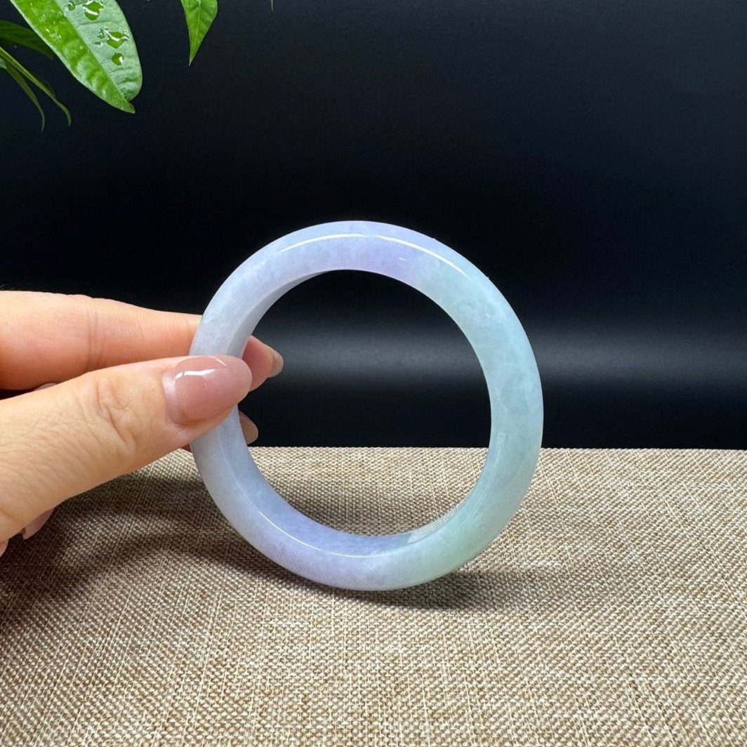 Genuine Burmese Lavender Green Jade Jadeite Bangle Bracelet ( 56.8mm )