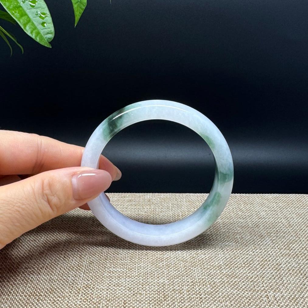 Genuine Burmese White Green Jade Jadeite Bangle Bracelet ( 56.6mm )