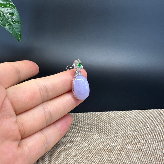 RealJade® Co. Genuine Lavender Cabochon Jadeite Jade  Necklace With 18K White Gold Bail