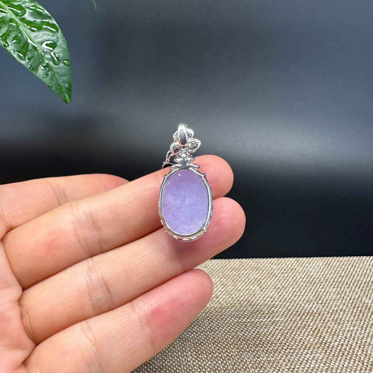 RealJade® Co. Genuine Lavender Cabochon Jadeite Jade  Necklace With 18K White Gold Bail