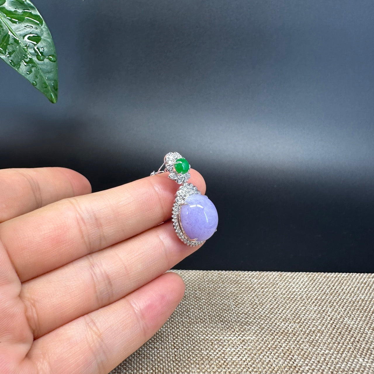 RealJade® Co. Genuine Lavender Jadeite Jade Good  Necklace With 18K White Gold Bail