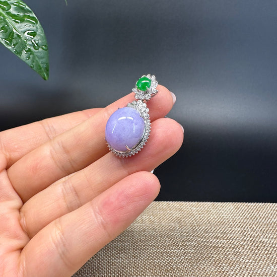 RealJade® Co. Genuine Lavender Jadeite Jade Good  Necklace With 18K White Gold Bail