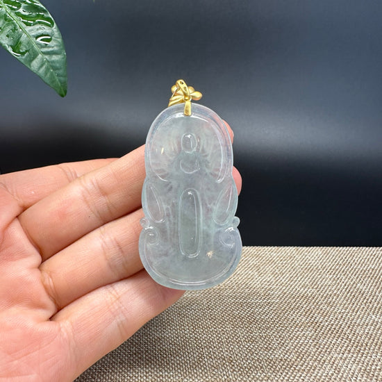 RealJadeCo. 18K Yellow Gold & Genuine Ice Jadeite Thousand-Hand Guanyin Pendant Necklace