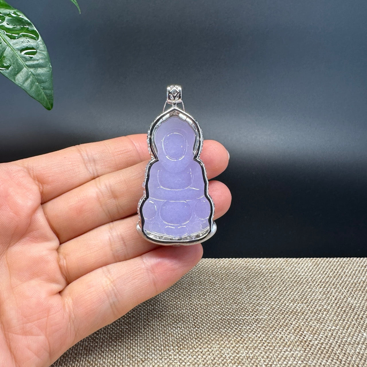 High-end 18K White Gold Burmese Lavender Jadeite Jade Guanyin Pendant with Diamond