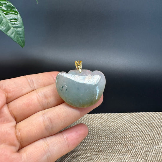 Burmese Green Jadeite Jade Happy Buddha Pendant With 18K Gold Bail