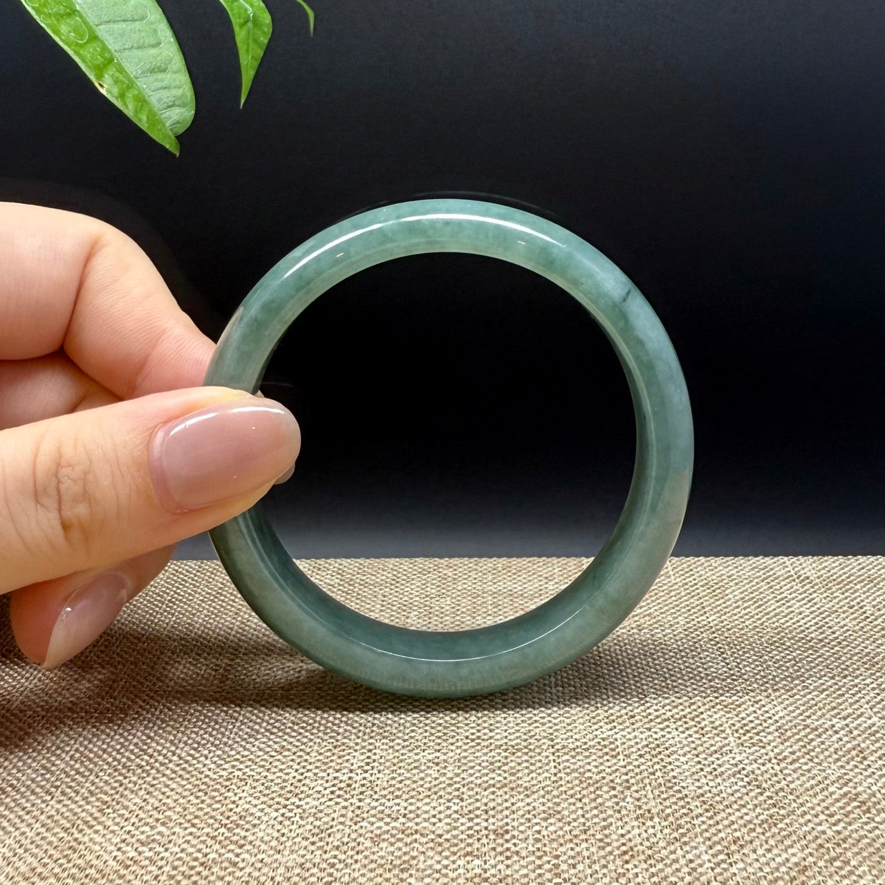 Genuine Burmese Oil Green Jade Jadeite Bangle Bracelet ( 54.2mm )