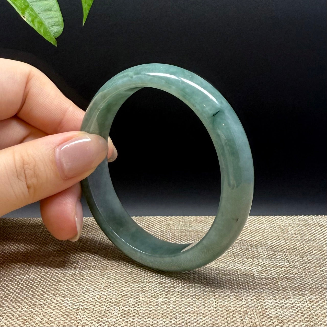 Genuine Burmese Oil Green Jade Jadeite Bangle Bracelet ( 54.2mm )