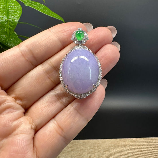 RealJade® Co. High-'end Genuine Lavender Jadeite Jade  Necklace With 18K White Gold Bail