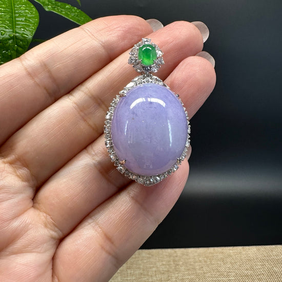 RealJade® Co. Genuine Lavender Jadeite Jade Good  Necklace With 18K White Gold Bail