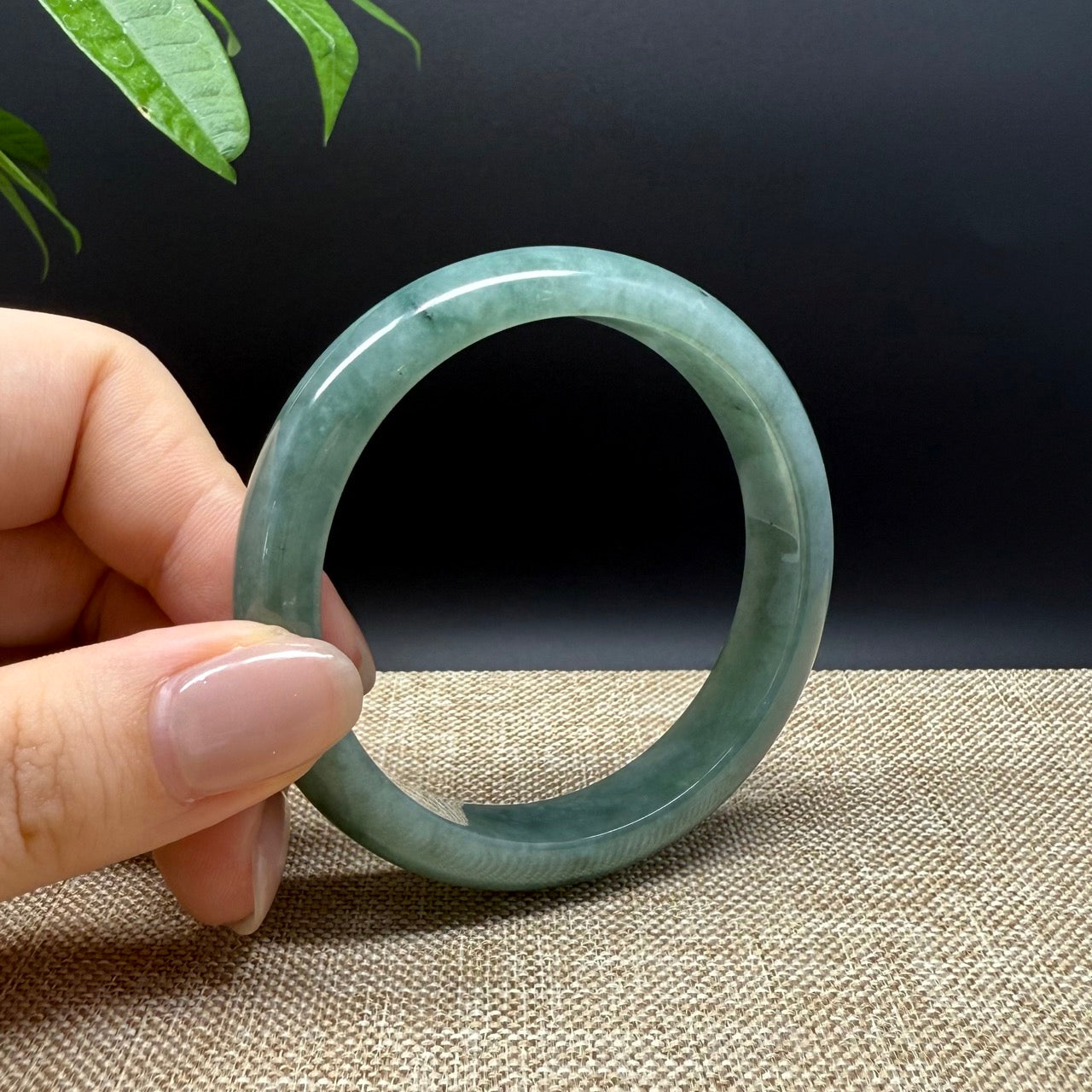 Genuine Burmese Oil Green Jade Jadeite Bangle Bracelet ( 54.2mm )