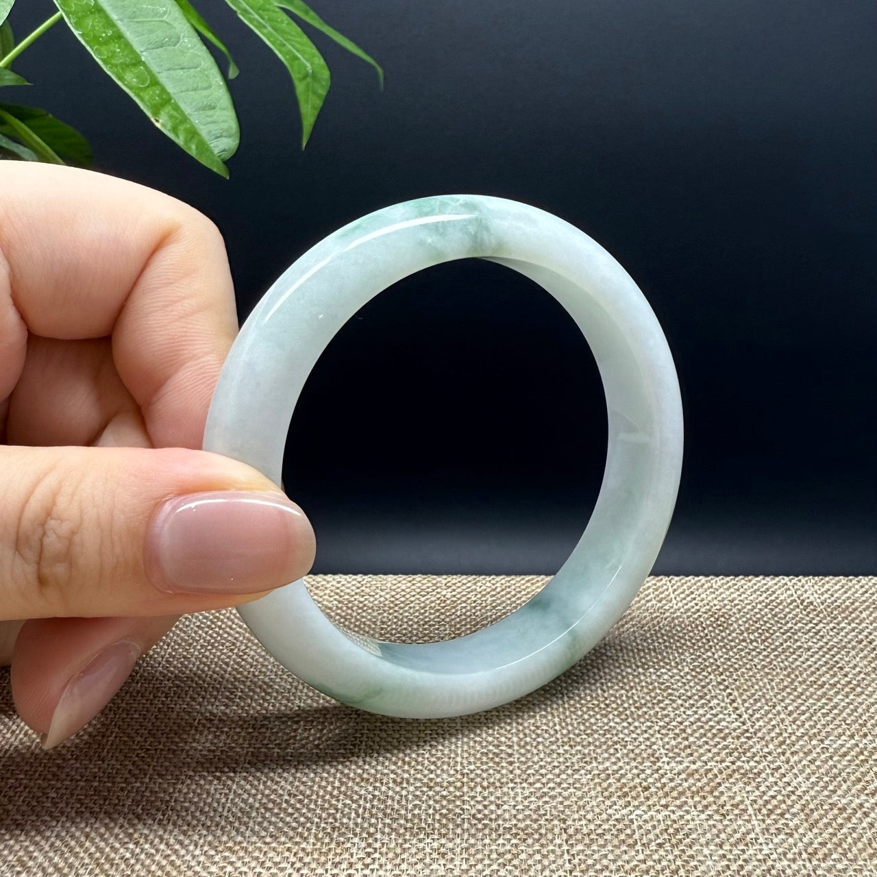 Genuine Burmese White Green Jade Jadeite Bangle Bracelet ( 55.6mm )