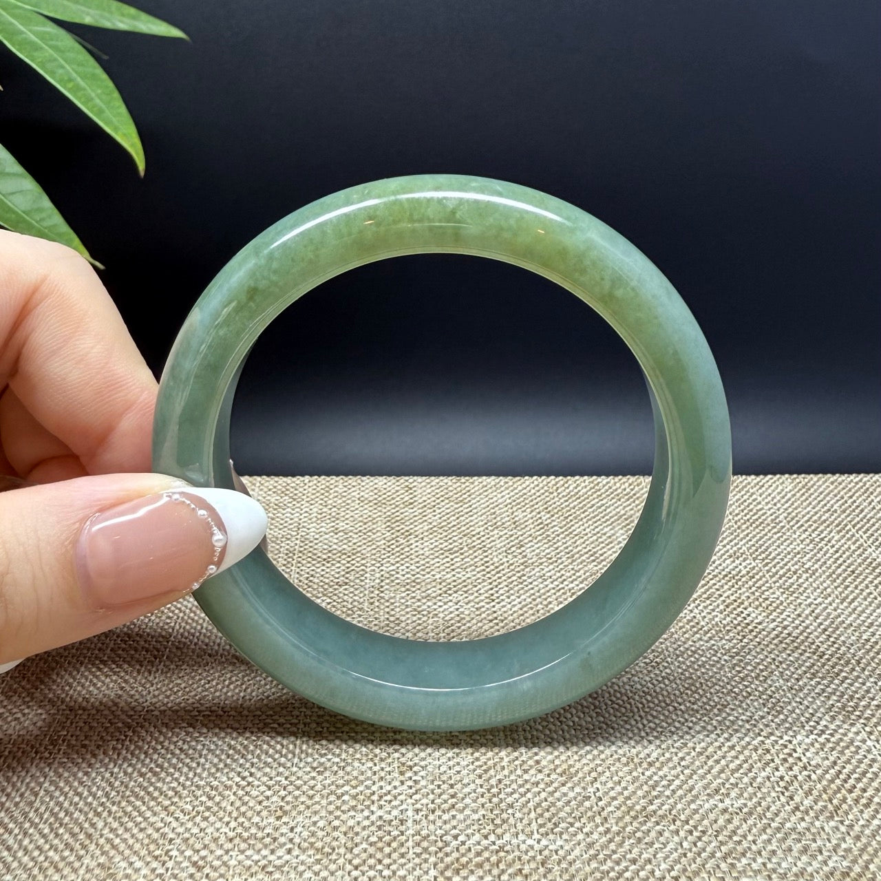 Genuine Burmese Oil Green Jade Jadeite Bangle Bracelet ( 56.6mm )