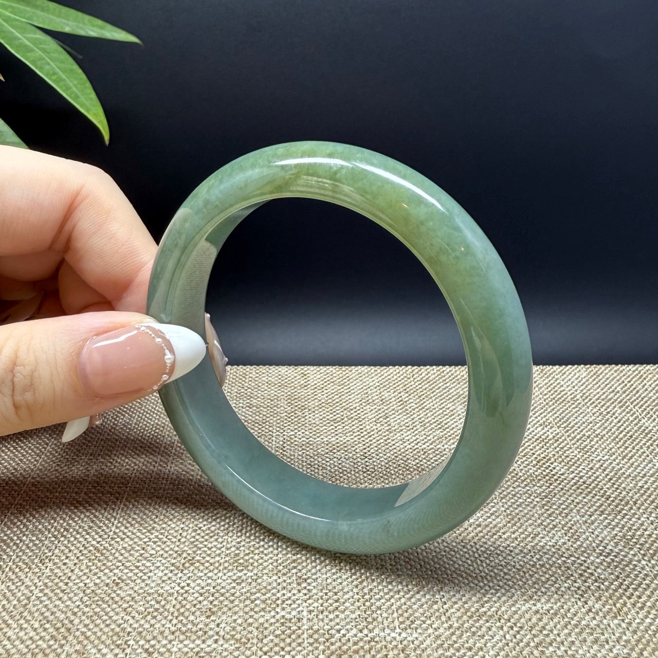 Genuine Burmese Oil Green Jade Jadeite Bangle Bracelet ( 56.6mm )