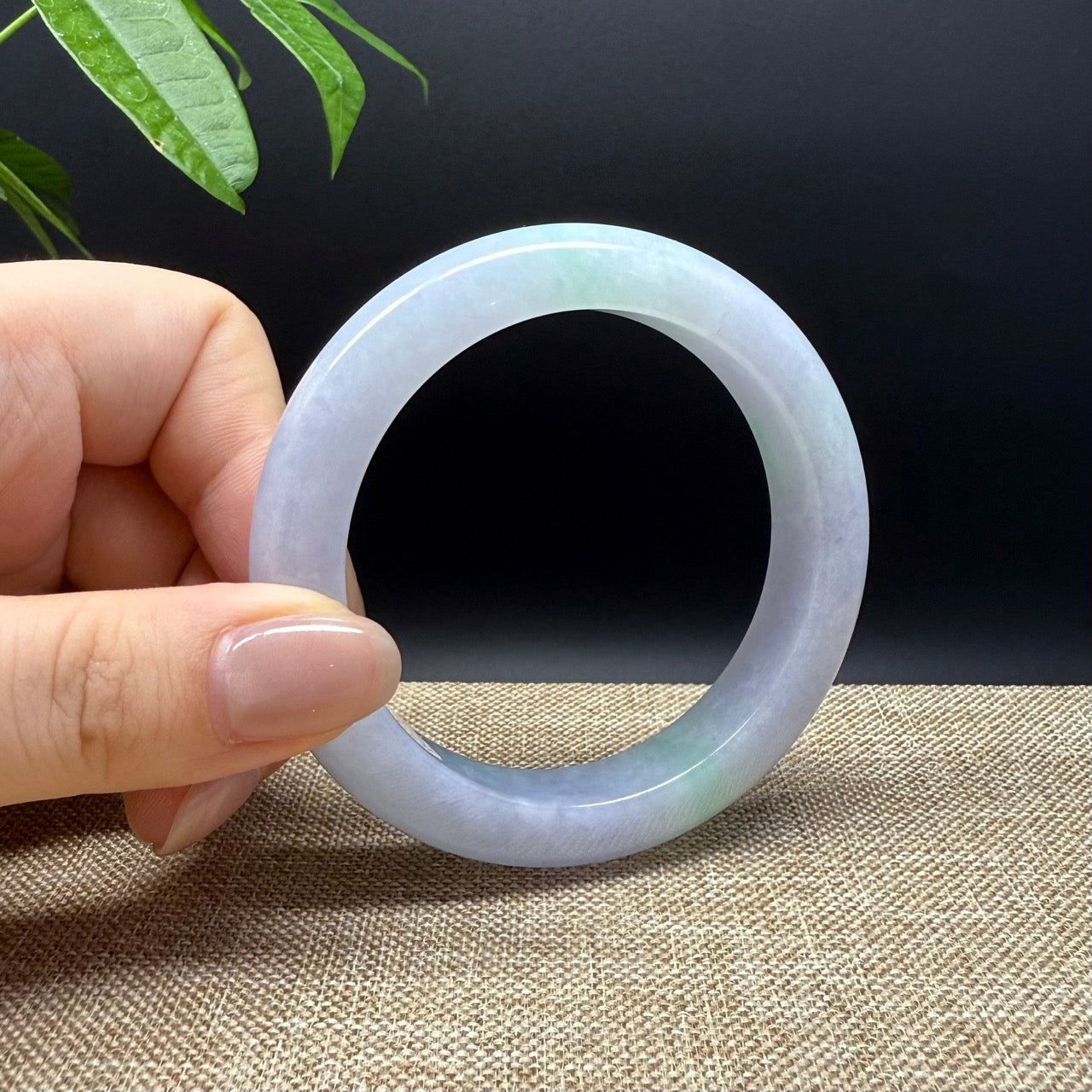 Genuine Burmese Lavender Green Jade Jadeite Bangle Bracelet ( 55.2mm )