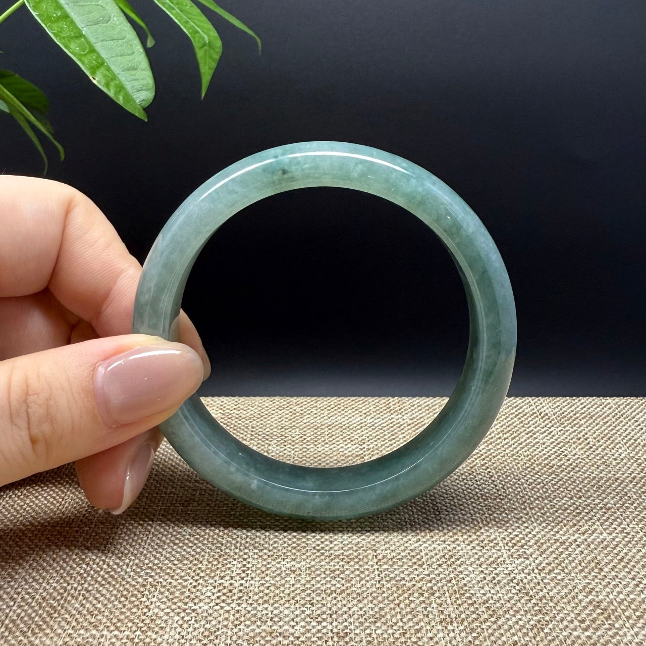 Genuine Burmese Oil Green Jade Jadeite Bangle Bracelet ( 55.8mm )