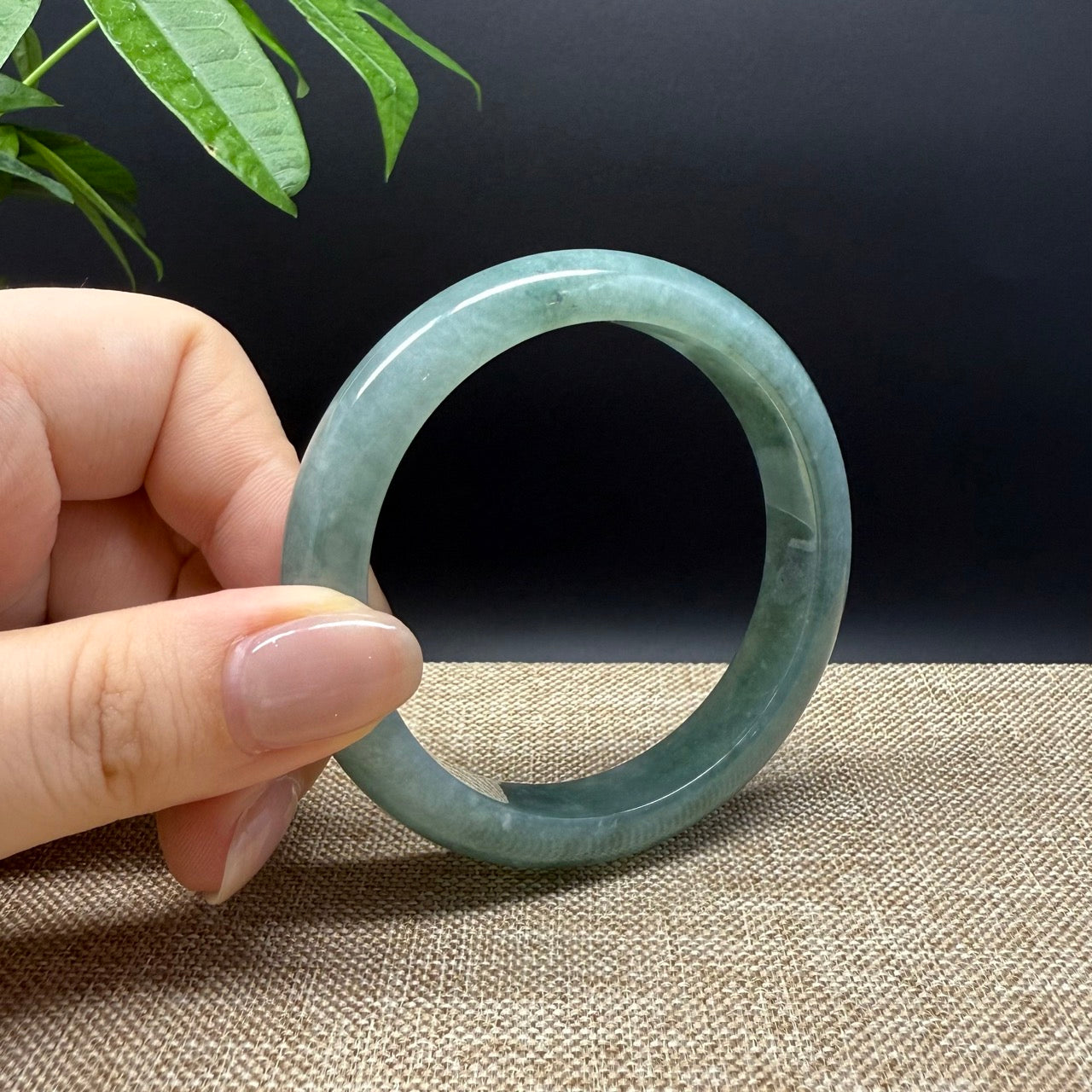 Genuine Burmese Oil Green Jade Jadeite Bangle Bracelet ( 55.8mm )