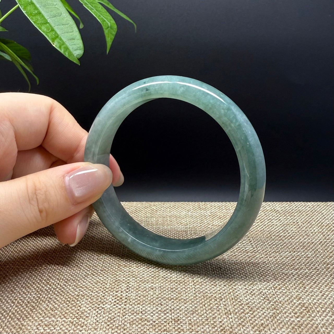 Genuine Burmese Oil Green Jade Jadeite Bangle Bracelet ( 55.8mm )