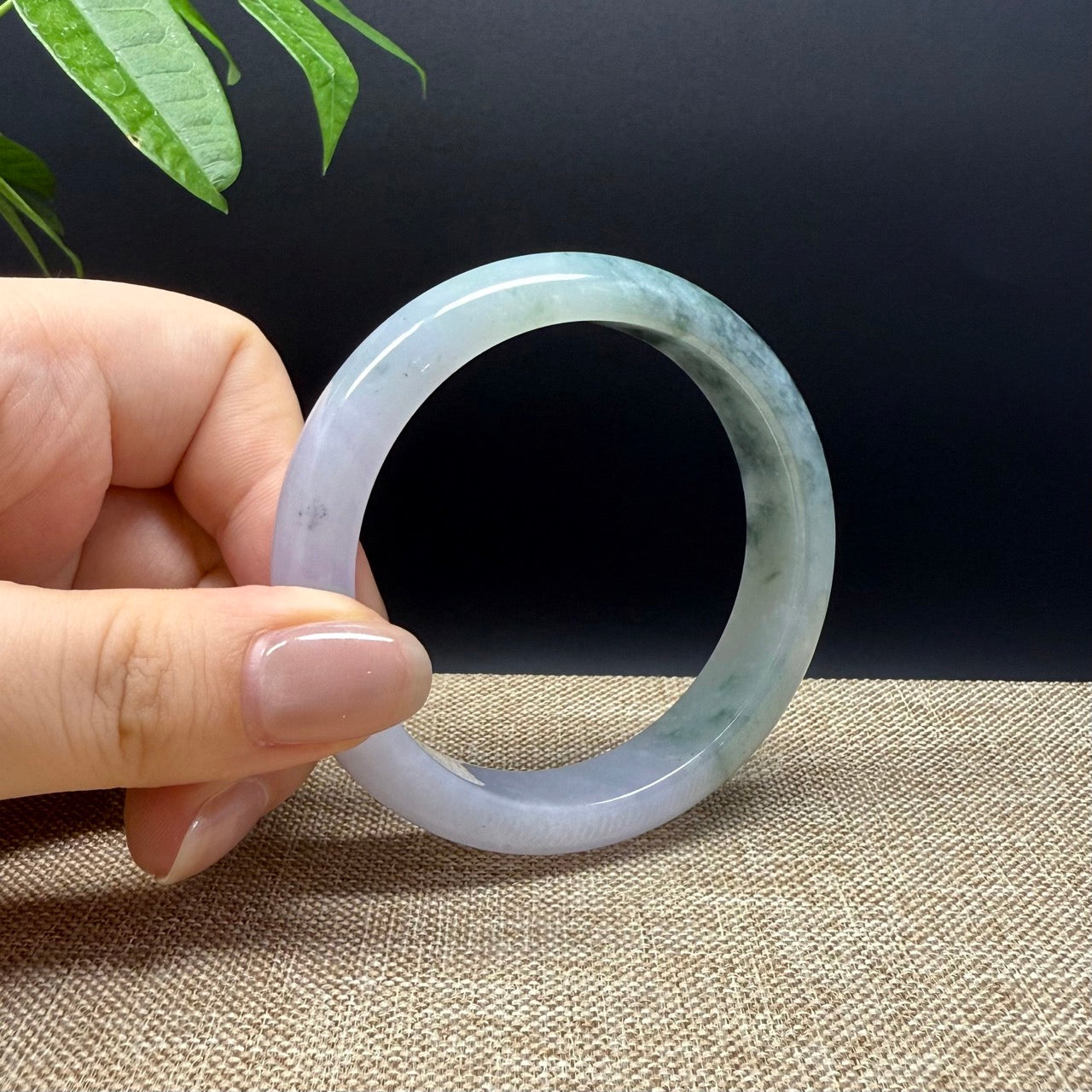 Genuine Burmese Lavender Green Jade Jadeite Bangle Bracelet ( 55.5mm )