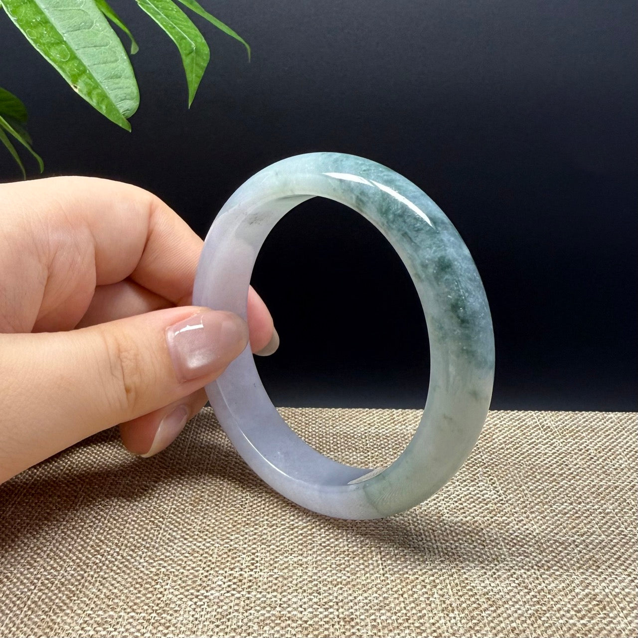 Genuine Burmese Lavender Green Jade Jadeite Bangle Bracelet ( 55.5mm )