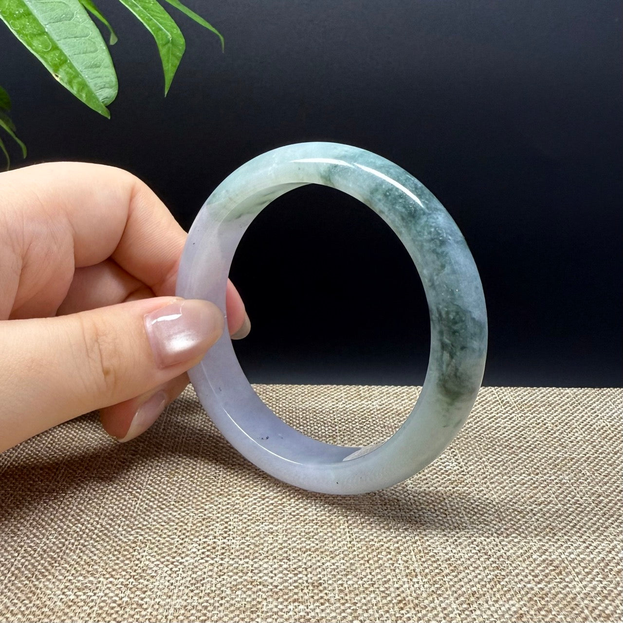 Genuine Burmese Lavender Green Jade Jadeite Bangle Bracelet ( 55.5mm )