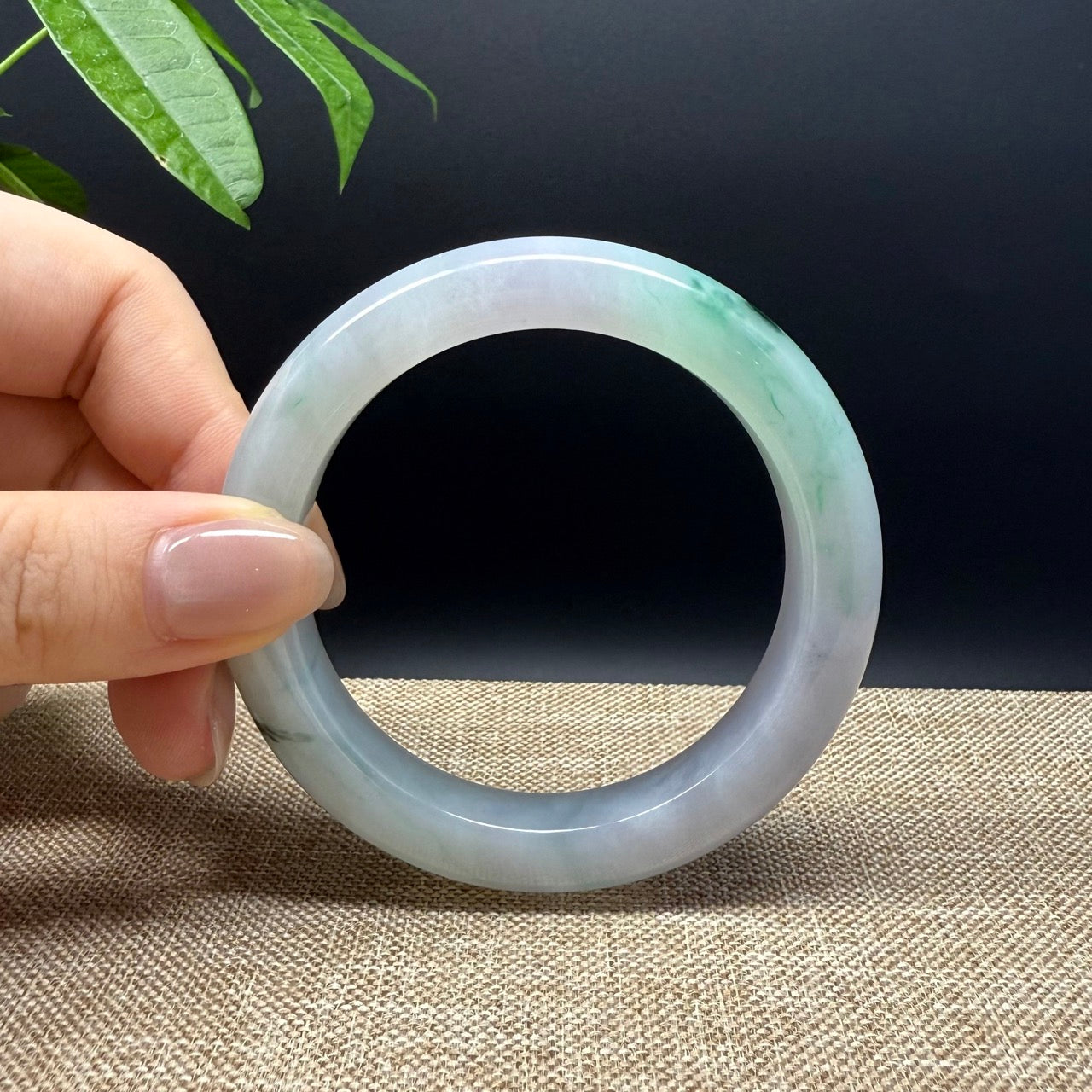 Genuine Burmese Lavender Green Jade Jadeite Bangle Bracelet ( 55.3mm )