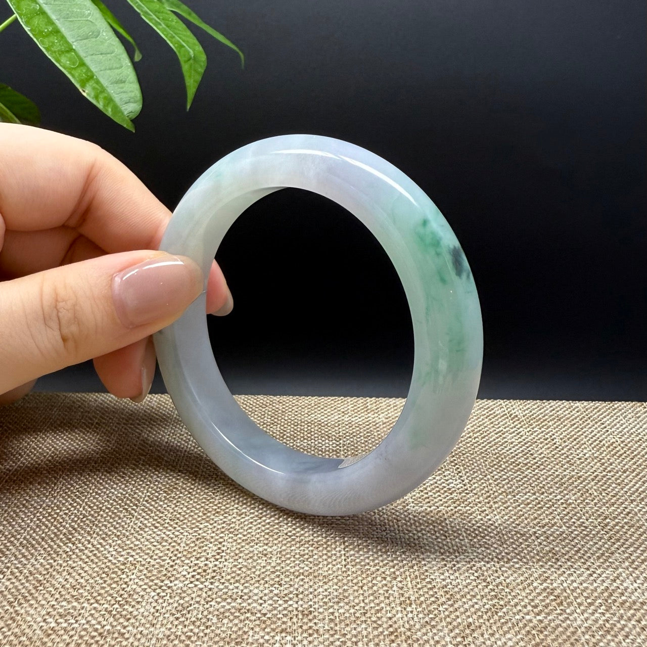 Genuine Burmese Lavender Green Jade Jadeite Bangle Bracelet ( 55.3mm )