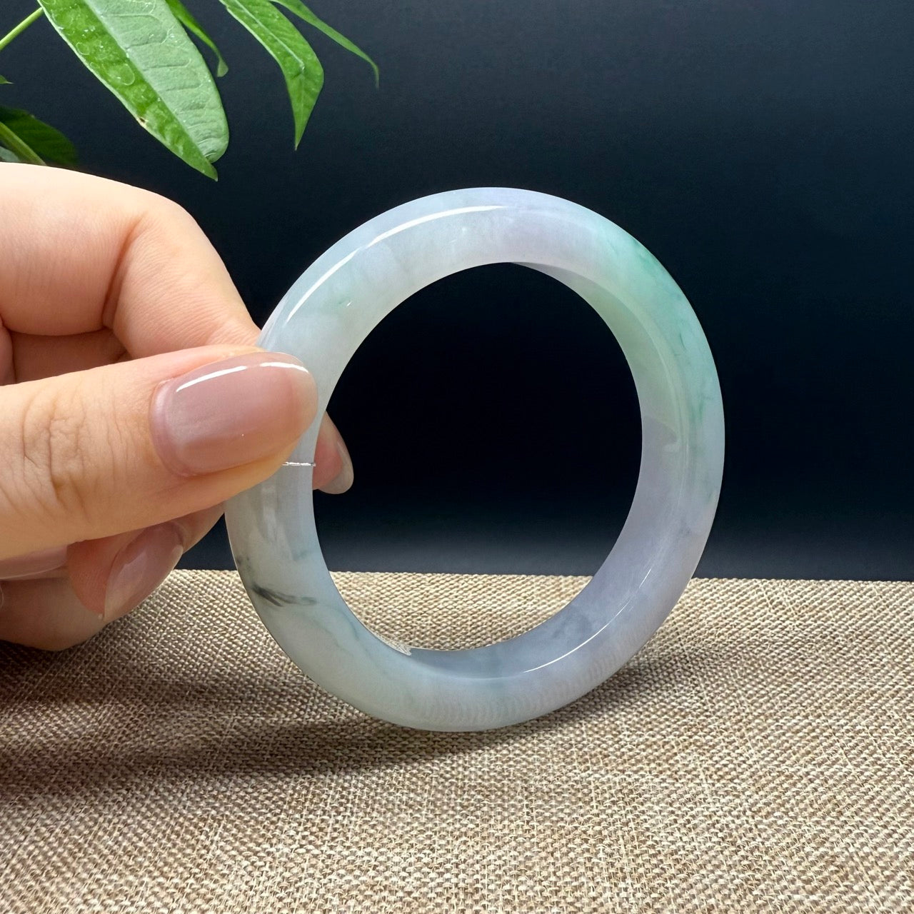 Genuine Burmese Lavender Green Jade Jadeite Bangle Bracelet ( 55.3mm )