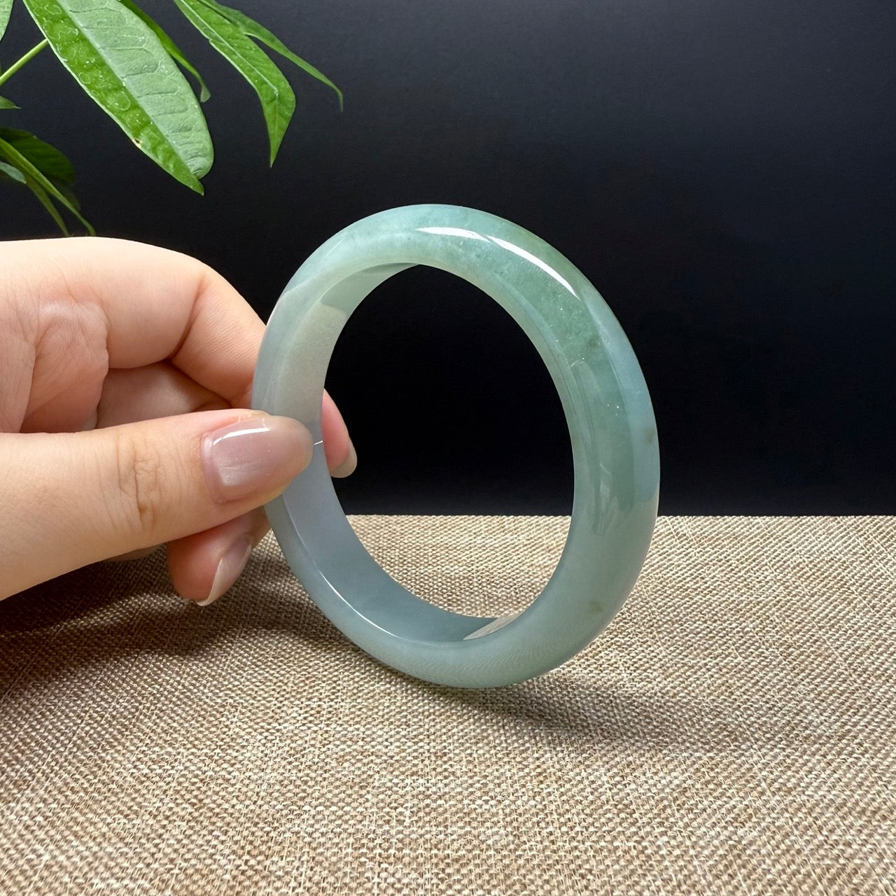 Genuine Burmese Oil Green Jade Jadeite Bangle Bracelet ( 57.4mm )