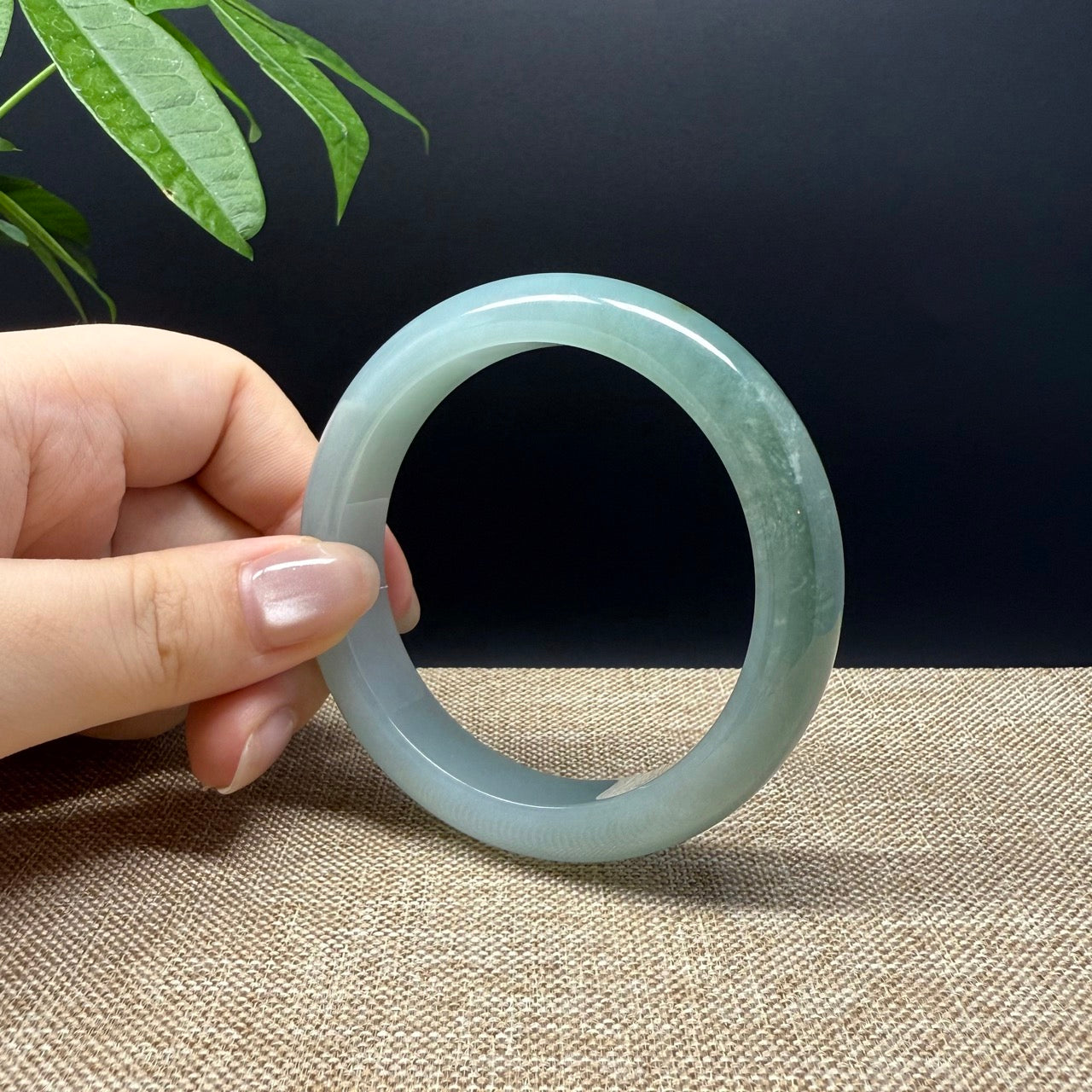 Genuine Burmese Oil Green Jade Jadeite Bangle Bracelet ( 57.4mm )