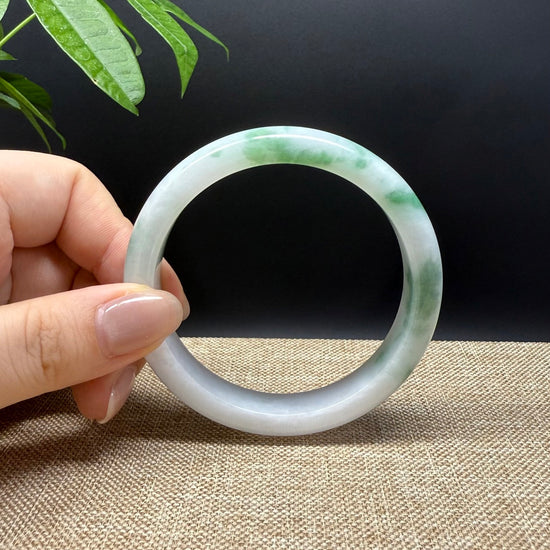 Genuine Burmese White Green Jade Jadeite Bangle Bracelet ( 57.2mm )